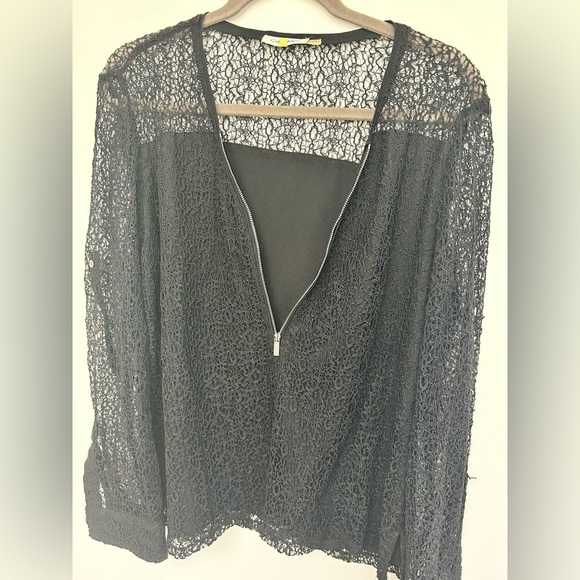 Calvin Klein Black Lace Quarter Zip Up Women’s Shirt Top L Size Large​ - Picture 4 of 6